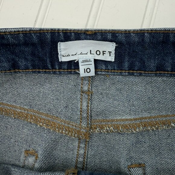 Loft Jean‎ Skirt Womens 10 Blue Denim Made and Loved Raw Hem Pockets Stretch EUC - Picture 6 of 8